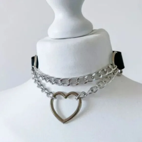 Chain Choker Collar, Heart Shaped Choker Necklace, S Choker, Gothic Chain Choker - Picture 4 of 12